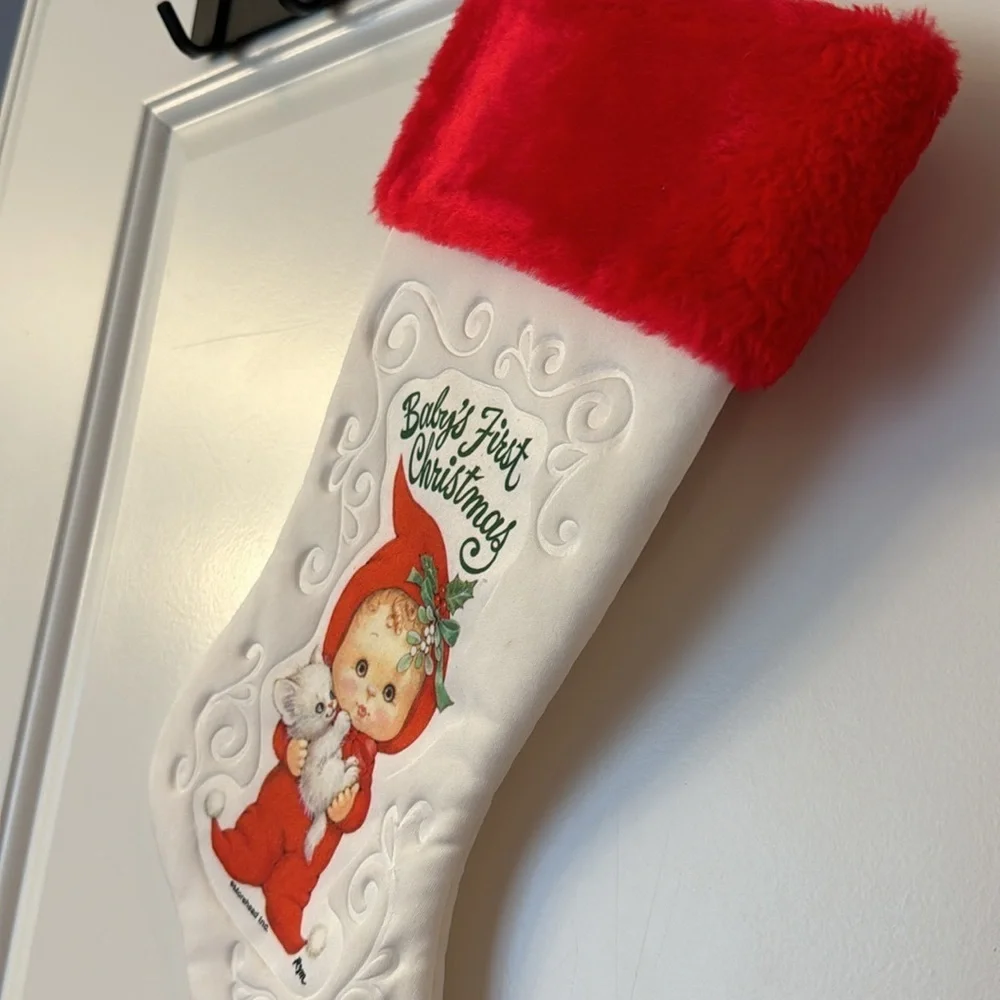Vintage Christmas Stocking Baby's First Christmas